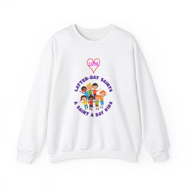 A Saint A Day Kids Crewneck Sweatshirt, Cute LDS Gift, Saint Kids Apparel, Unisex Sweatshirt, Religious Clothing, Faith-Based Fashion - Image 5